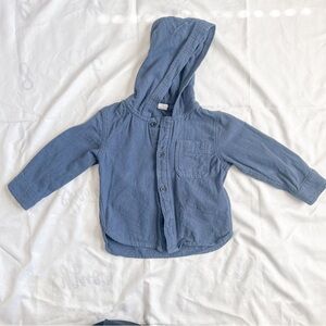 Baby Gap Blue Cotton Hooded Button-Up Shirt Size 12-18 Months